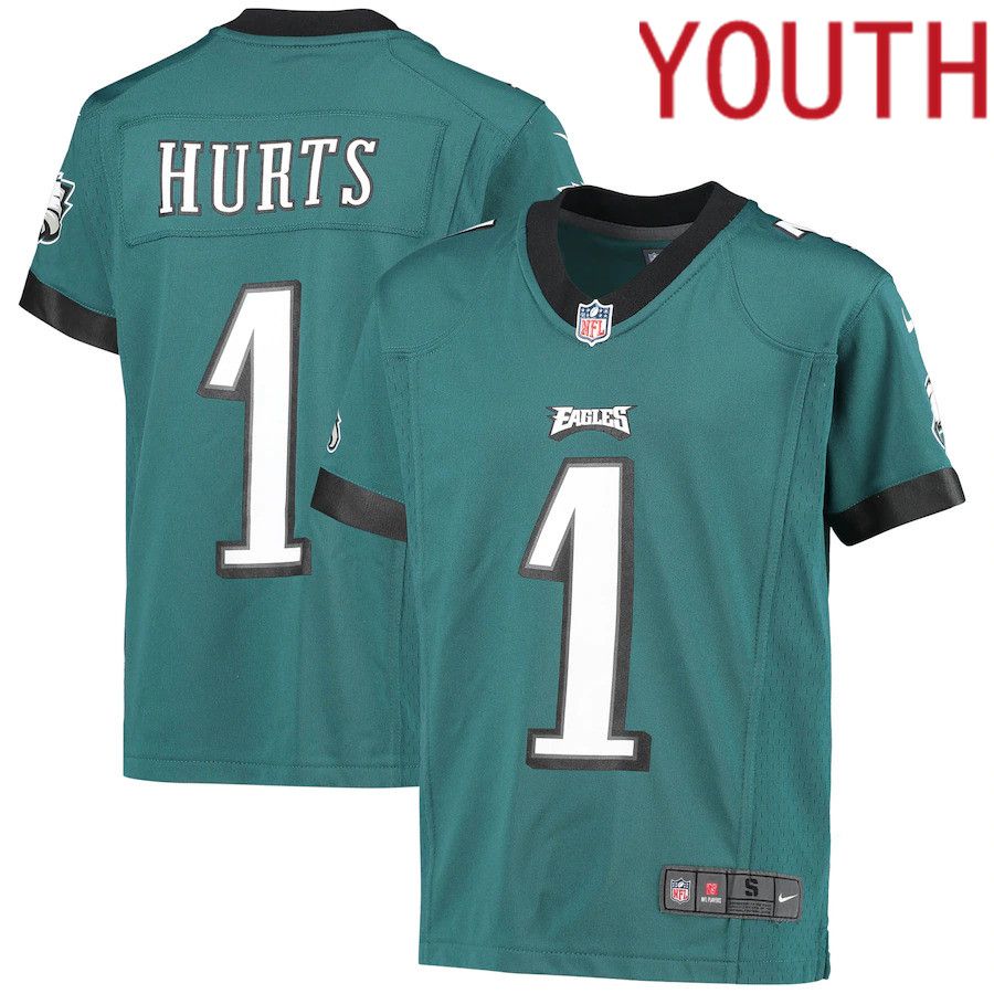 Youth Philadelphia Eagles 1 Jalen Hurts Nike Midnight Green Game NFL Jersey